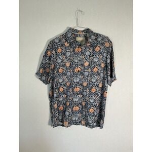 Island Republic Mens Sz: L 100% Silk Floral‎ Short Sleeve Button Hawaiian Shirt